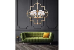 Lampadario a sospensione moderno in metallo colore oro con paralume bianco BALTIMORE W6