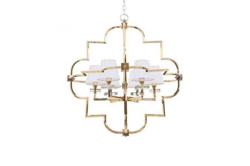 Lampadario a sospensione moderno in metallo colore oro con paralume bianco BALTIMORE W6