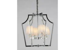 Lampadario a sospensione moderno in metallo cromato con paralume bianco MONTERO