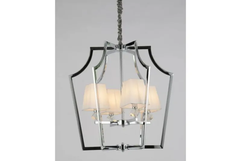 Lampadario a sospensione moderno in metallo cromato con paralume bianco MONTERO