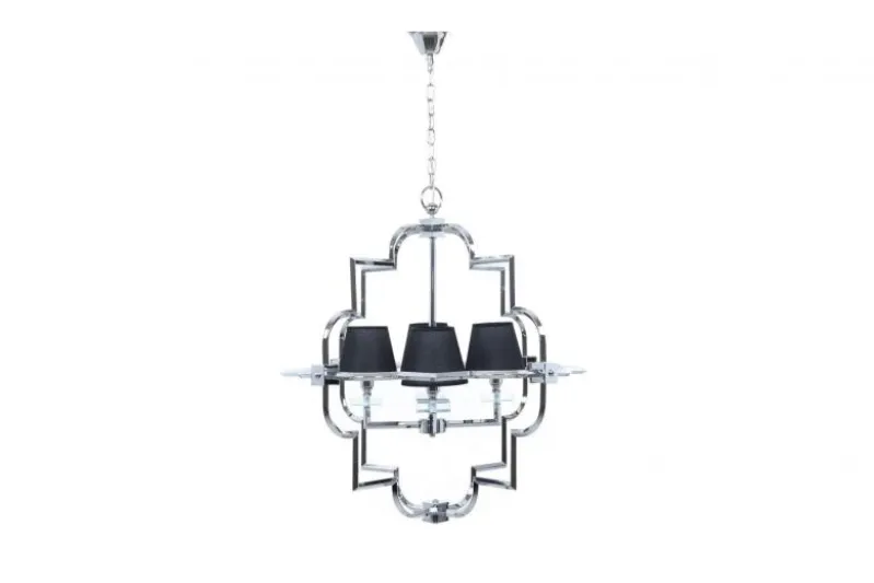 Lampadario a sospensione moderno in metallo cromato con paralume nero BALTIMORE W4