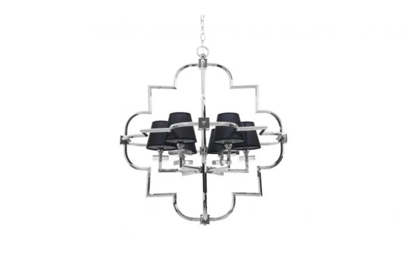 Lampadario a sospensione moderno in metallo cromato con paralume nero BALTIMORE W6