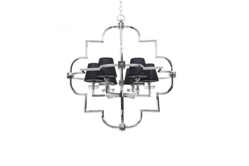 Lampadario a sospensione moderno in metallo cromato con paralume nero BALTIMORE W6