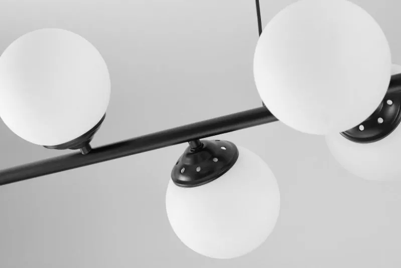 Lampadario a sospensione nero 8 sfere con piastra rettangolare a soffitto FINO W8