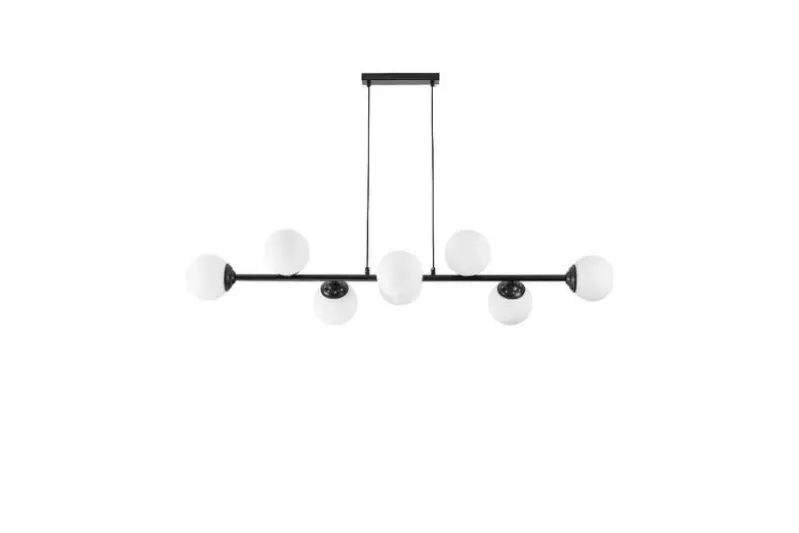 Lampadario a sospensione nero 8 sfere con piastra rettangolare a soffitto FINO W8