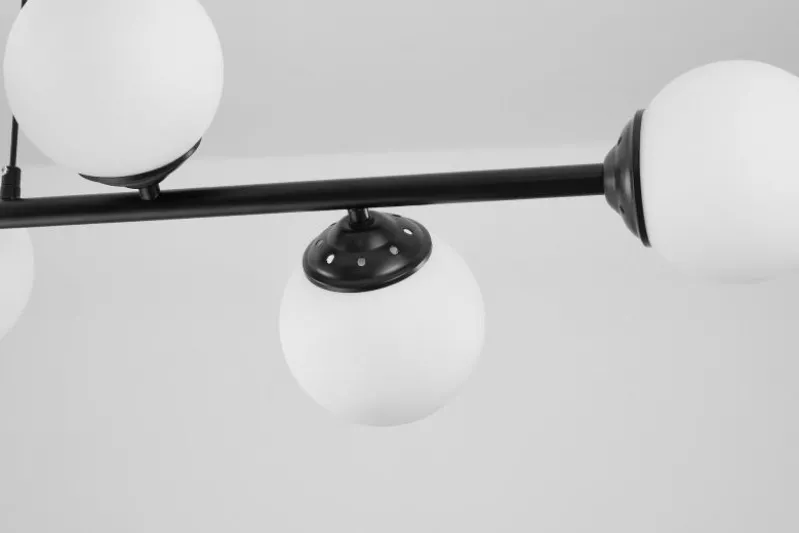 Lampadario a sospensione nero 8 sfere con piastra rettangolare a soffitto FINO W8