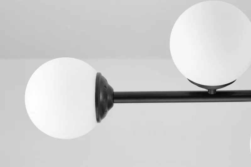 Lampadario a sospensione nero 8 sfere con piastra rettangolare a soffitto FINO W8