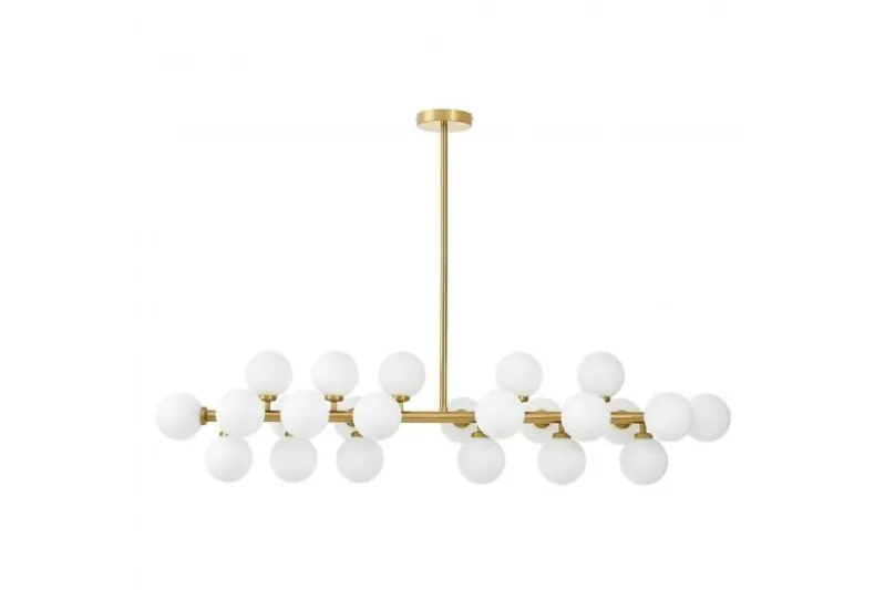 Lampadario a sospensione palle bianche asta orizzontale ottone PETRICA W24
