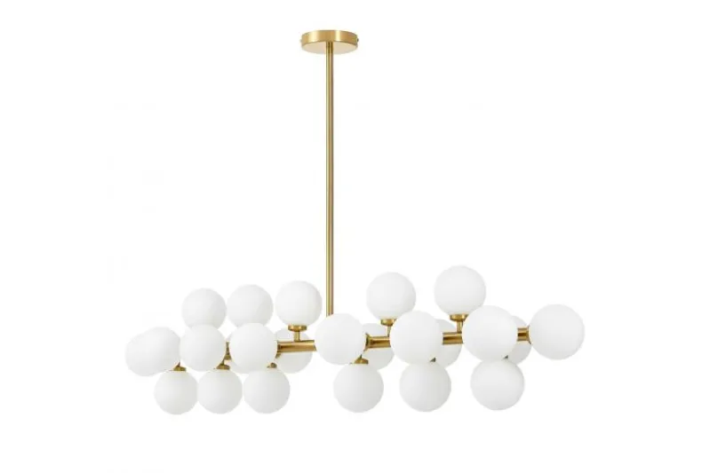 Lampadario a sospensione palle bianche asta orizzontale ottone PETRICA W24