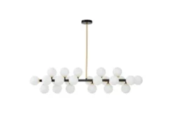 Lampadario a sospensione sfere bianche struttura nero oro caldo PETRICA W24