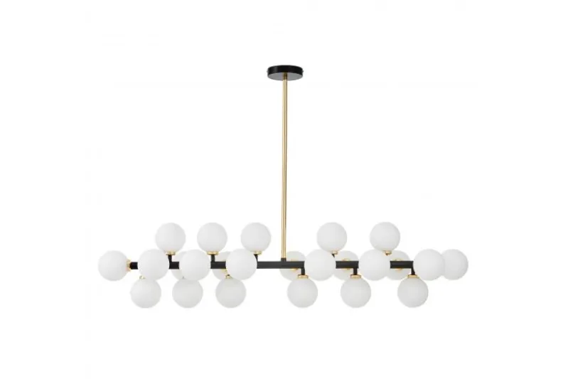 Lampadario a sospensione sfere bianche struttura nero oro caldo PETRICA W24