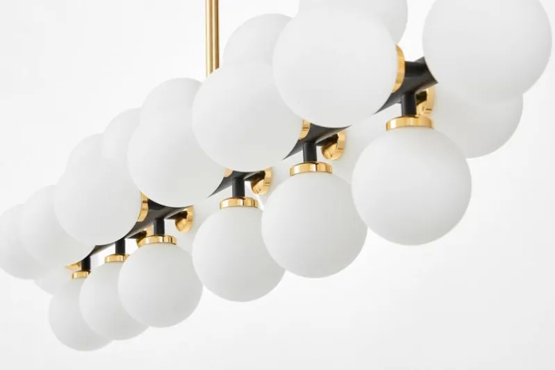 Lampadario a sospensione sfere bianche struttura nero oro caldo PETRICA W24