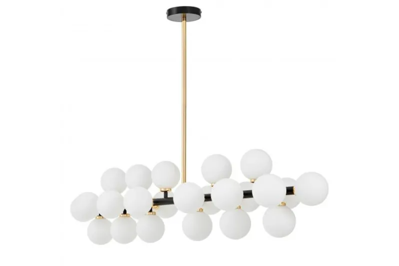 Lampadario a sospensione sfere bianche struttura nero oro caldo PETRICA W24
