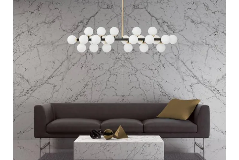 Lampadario a sospensione sfere bianche struttura nero oro caldo PETRICA W24