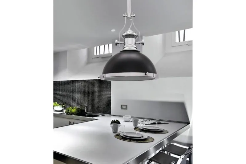 Lampadario a sospensione stile industriale ETTORE Nero
