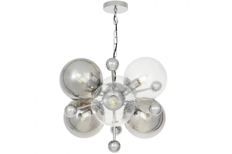Lampadario cromato a sfere trasparenti e fumé AFRODIS W6