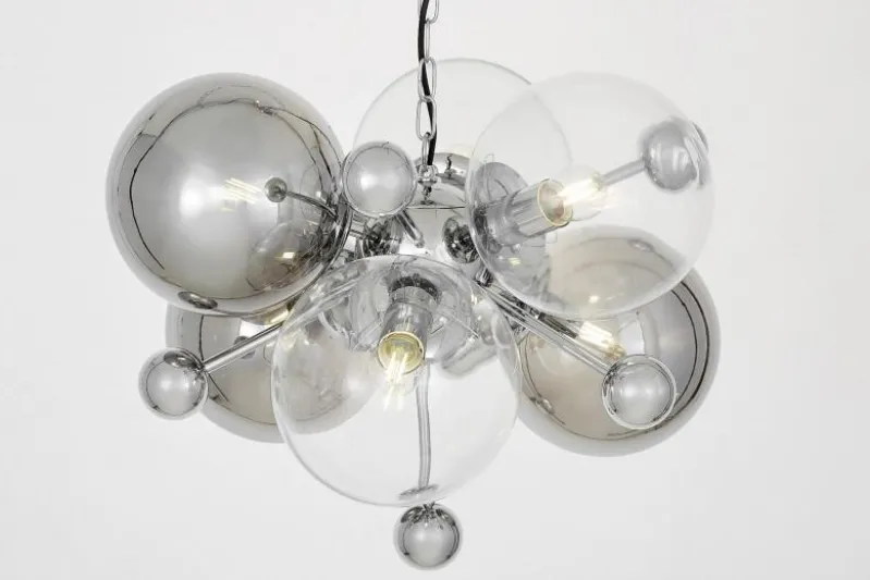 Lampadario cromato a sfere trasparenti e fumé AFRODIS W6