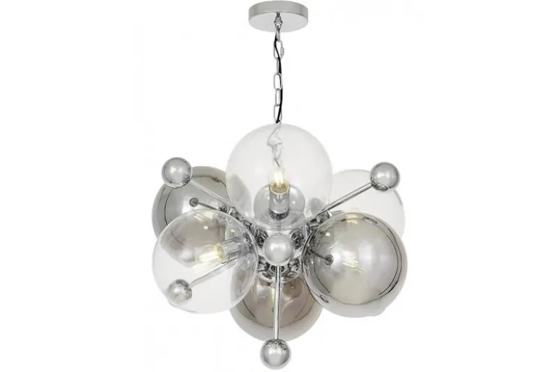 Lampadario cromato a sfere trasparenti e fumé AFRODIS W6