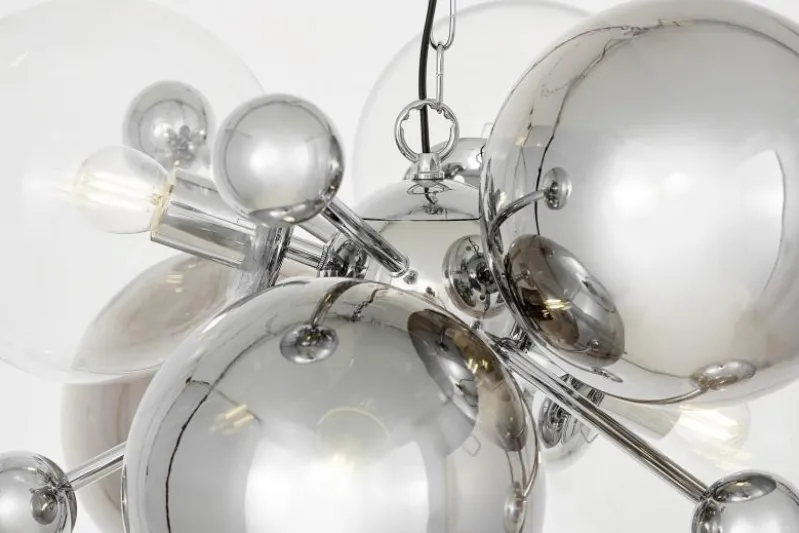 Lampadario cromato a sfere trasparenti e fumé AFRODIS W6