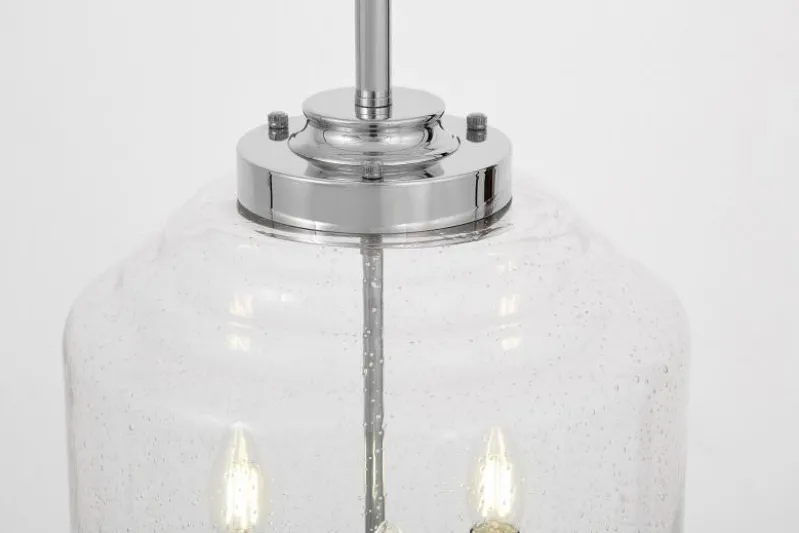 Lampadario cromato moderno con paralume in vetro a bollicine RALTON W3
