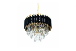 Lampadario di design post moderno di cristallo e metallo nero oro MAZINI D40