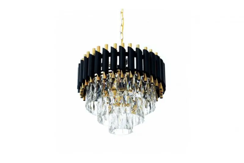 Lampadario di design post moderno di cristallo e metallo nero oro MAZINI D40