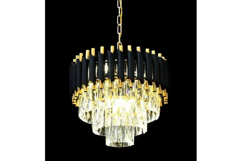 Lampadario di design post moderno di cristallo e metallo nero oro MAZINI D40