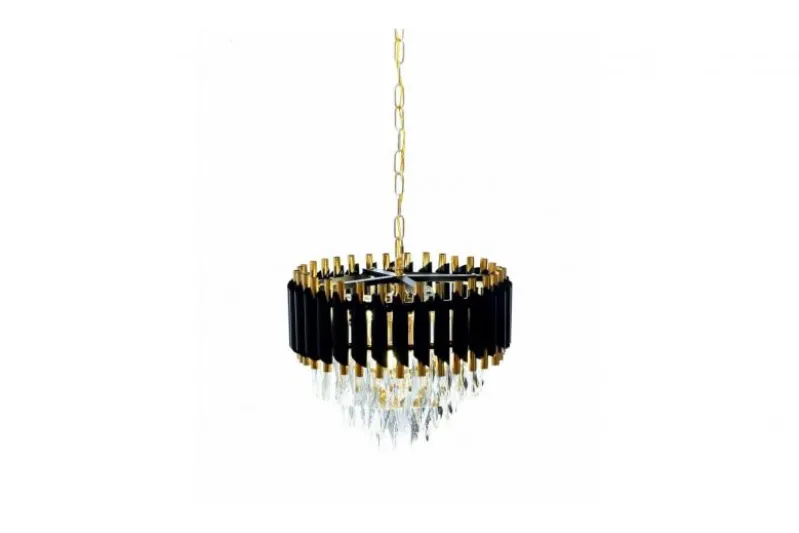 Lampadario di design post moderno di cristallo e metallo nero oro MAZINI D40