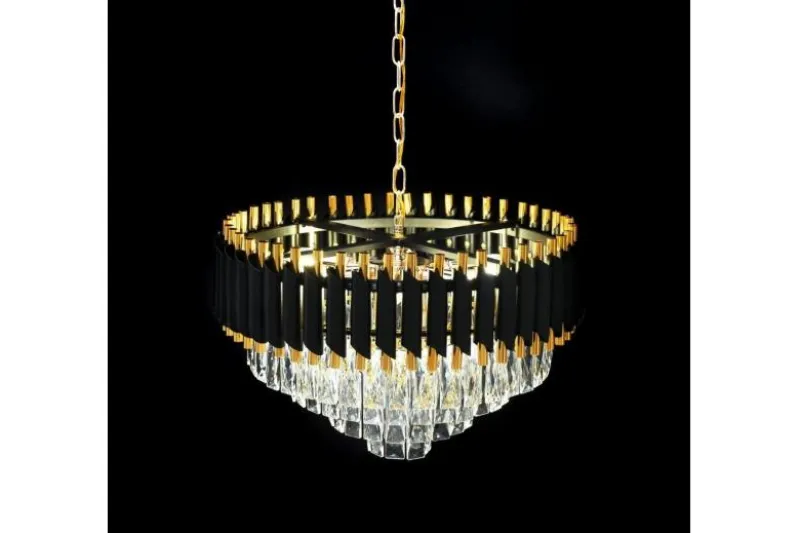 Lampadario di design post moderno di cristallo e metallo nero oro MAZINI D50