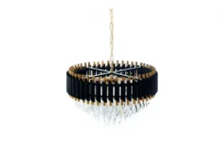 Lampadario di design post moderno di cristallo e metallo nero oro MAZINI D50