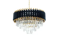 Lampadario di design post moderno di cristallo e metallo nero oro MAZINI D50
