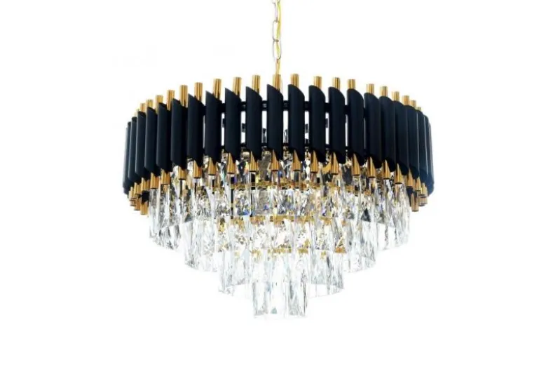Lampadario di design post moderno di cristallo e metallo nero oro MAZINI D50
