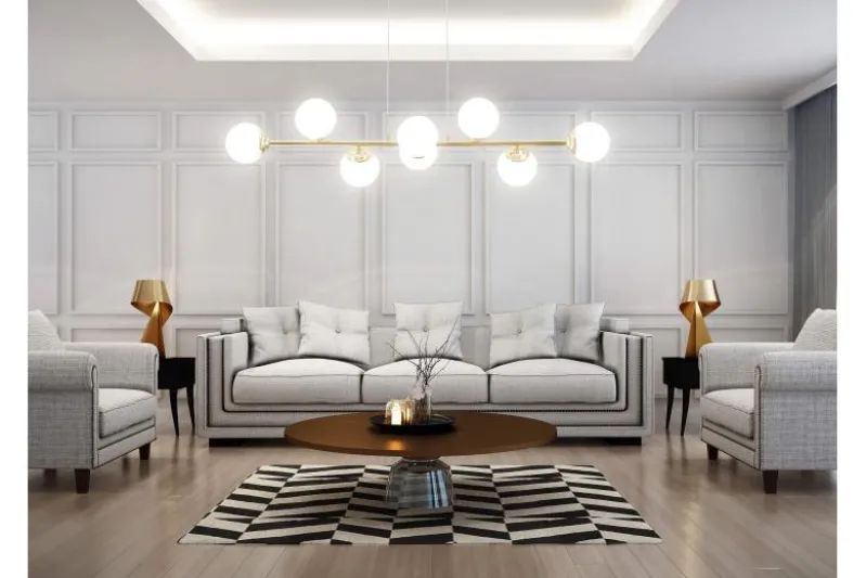 Lampadario dorato con placca a soffitto 8 sfere FINO W8