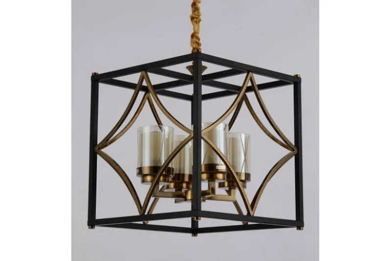 Lampadario gabbia di metallo ero e ottone QUADRATO