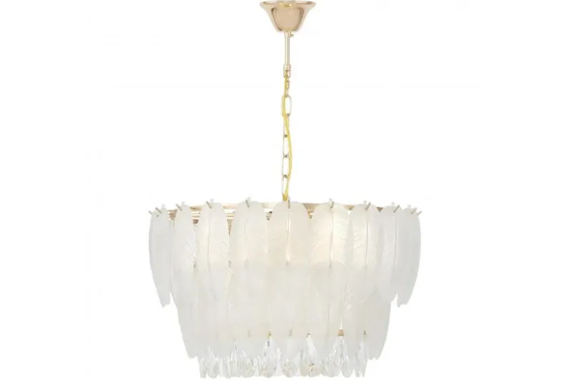 LAMPADARIO MODERNO IN CRISTALLO BIANCO E ORO CAVALINI D50