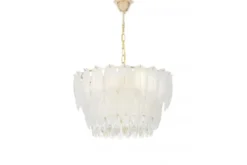 LAMPADARIO MODERNO IN CRISTALLO BIANCO E ORO CAVALINI D50