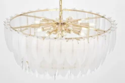 LAMPADARIO MODERNO IN CRISTALLO BIANCO E ORO CAVALINI D80