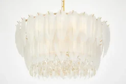 LAMPADARIO MODERNO IN CRISTALLO BIANCO E ORO CAVALINI D60