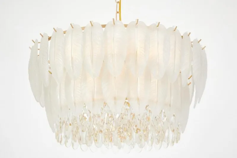 LAMPADARIO MODERNO IN CRISTALLO BIANCO E ORO CAVALINI D60