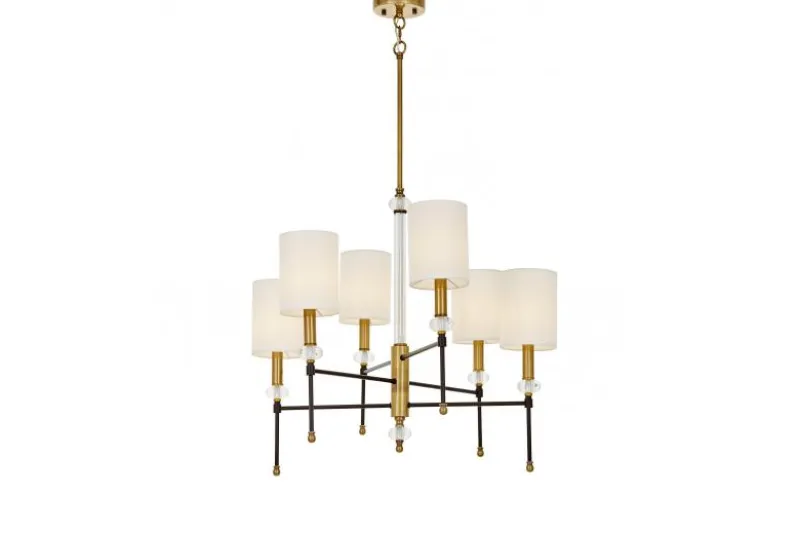LAMPADARIO MODERNO IN CRISTALLO NERO E OTTONE RODEZIO W6