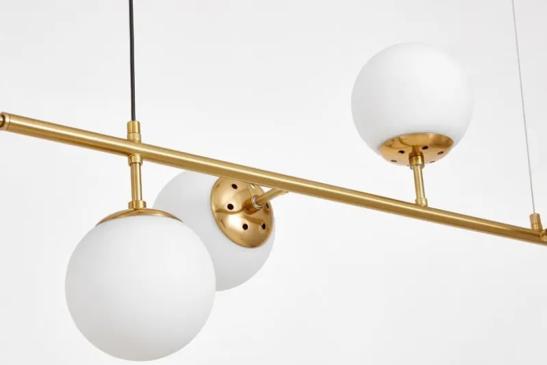Lampadario moderno ottone 6 sfere bianche CEREDO W6