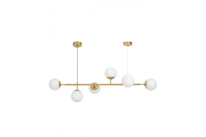 Lampadario moderno ottone 6 sfere bianche CEREDO W6