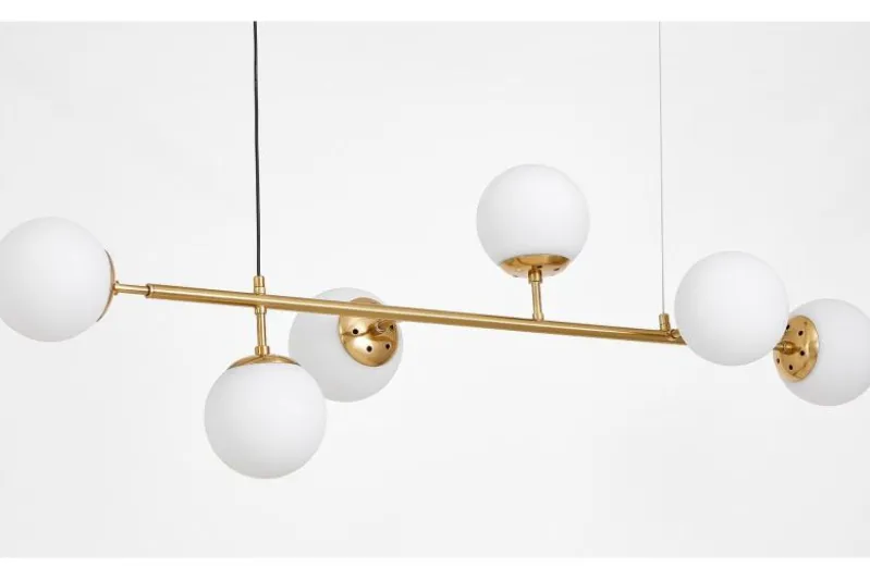 Lampadario moderno ottone 6 sfere bianche CEREDO W6