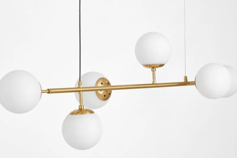 Lampadario moderno ottone 6 sfere bianche CEREDO W6