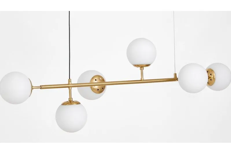 Lampadario moderno ottone 6 sfere bianche CEREDO W6