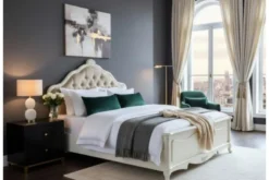 Letto classico con testata imbottita avorio 160 X 200 Bella 905