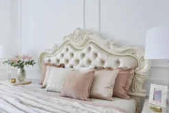 Letto classico imbottito con cornice in legno avorio 180 X 200 BELLA 976