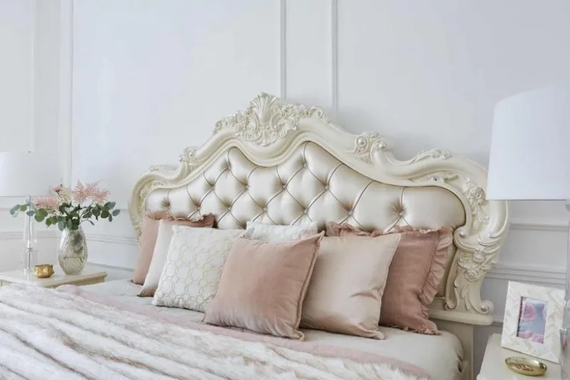 Letto classico imbottito con cornice in legno avorio 180 X 200 BELLA 976