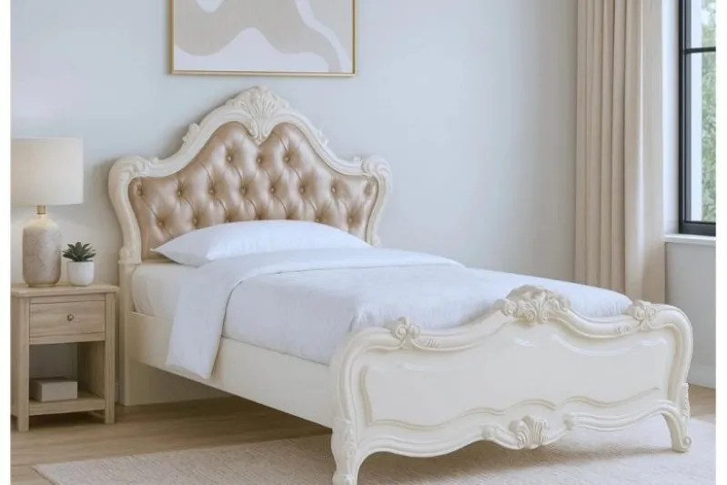 Letto classico imbottito una piazza e mezza legno avorio 120 X 200 BELLA 978