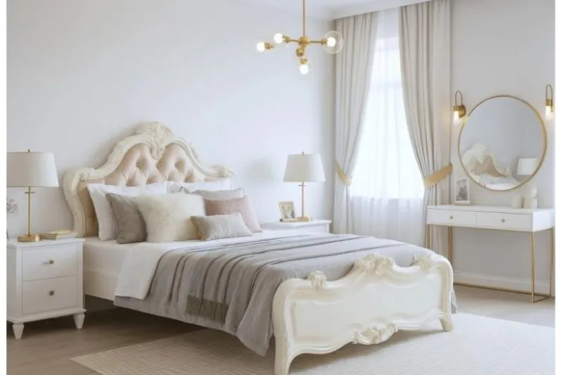 Letto classico imbottito una piazza e mezza legno avorio 120 X 200 BELLA 978